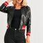 PU Leather Baseball Collar Long Sleeve Jacket