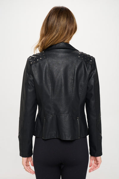 Studded Classic Moto Faux Leather Jacket Black